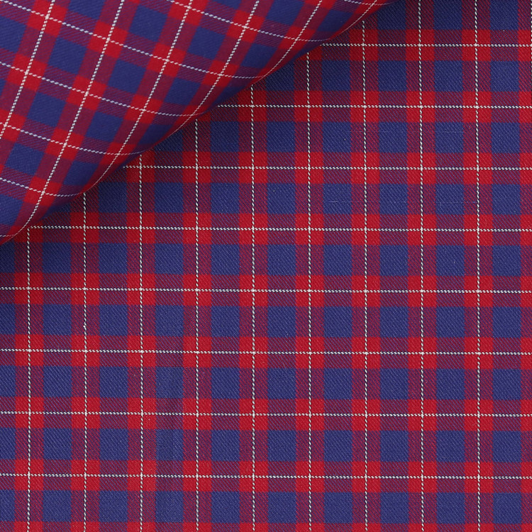 Red and Navy Check 60s Single Ply Twill 1818 Custom Dress Shirt by Hansen 1902