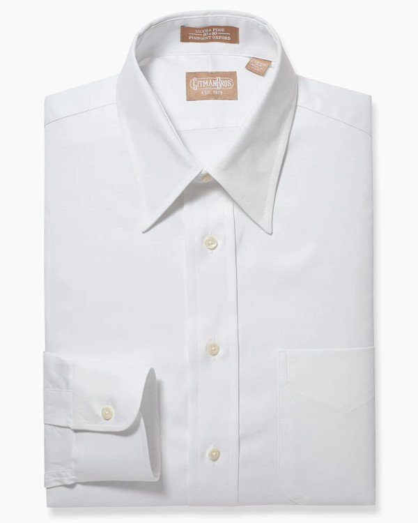 80's 2-Ply Pinpoint Dress Shirt with Point Collar in White by Gitman Brothers