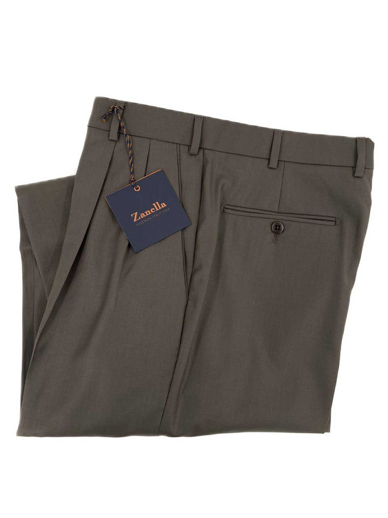 Bennett Pleated Virgin Wool and Cashmere Trouser in Dark Taupe by Zanella