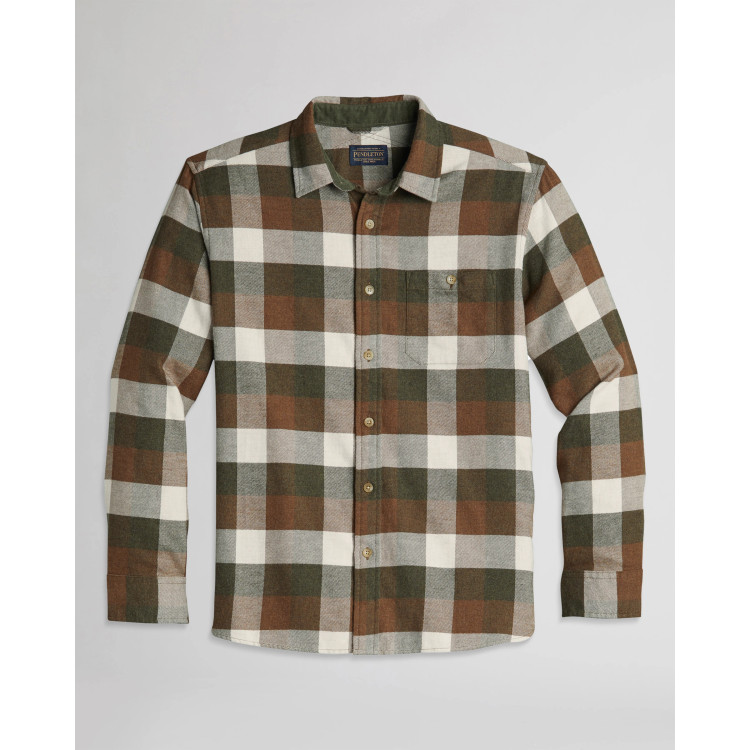 Freemont Double Brushed Flannel Shirt in Green and Brown Check by Pendleton