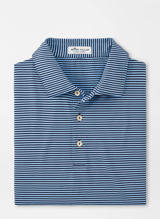 Hales Stripe Stretch Jersey Performance Polo with Sean Self Collar in Navy and Cottage Blue by Peter Millar