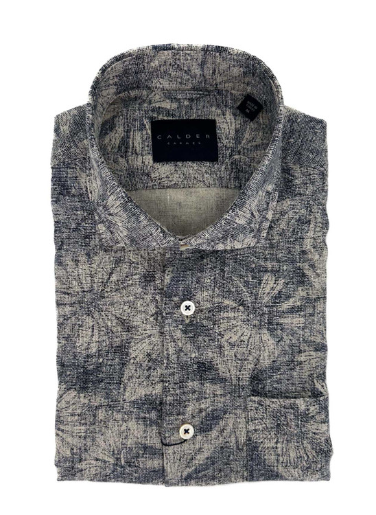 Luxury Natural Linen Short-Sleeve Sport Shirt in Pacific by Calder Carmel