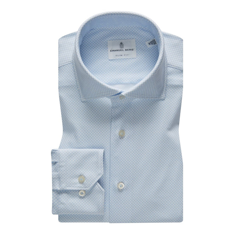 4Flex Jersey Cotton Modern Fit Dress Shirt with Spread Collar in White and Blue by Emanuel Berg