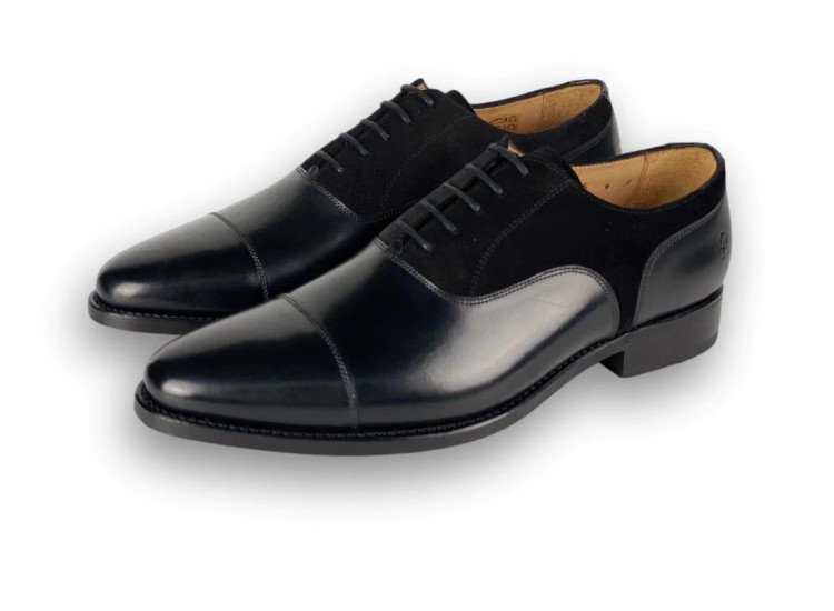 Macon II Cap Toe Oxford Shoe in Black Leather and Suede By Armin Oehler