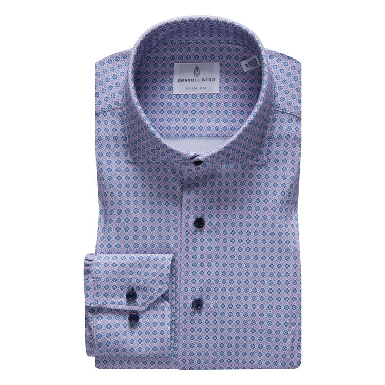 4Flex Jersey Cotton Modern Fit Stretch Knit Shirt with Spread Collar in Purple by Emanuel Berg