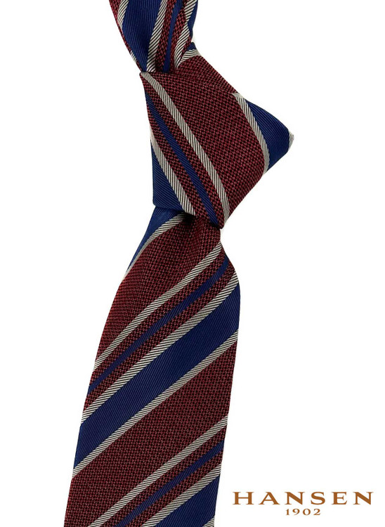 Luxury Red and Navy Stripe Woven Silk Cotton Tie by Hansen 1902