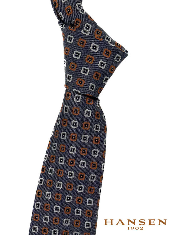 Luxury Blue and Orange Medallion Woven Silk Tie by Hansen 1902