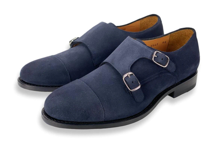 Charleston Double Monk in Blue Slate Suede By Armin Ohler