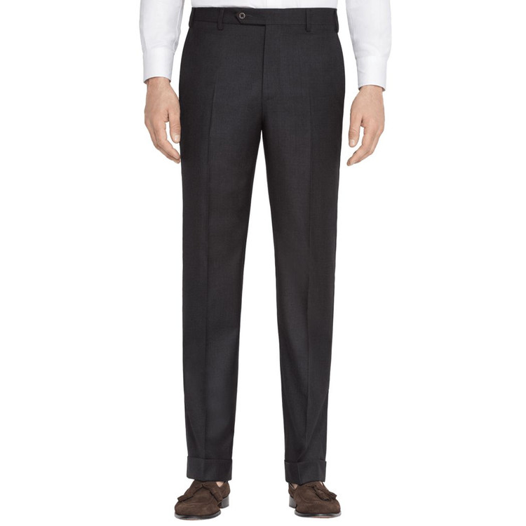 'Todd' Flat Front Luxury 120's Wool Serge Pant Size 40X27 with Plain Bottom in Charcoal by Zanella