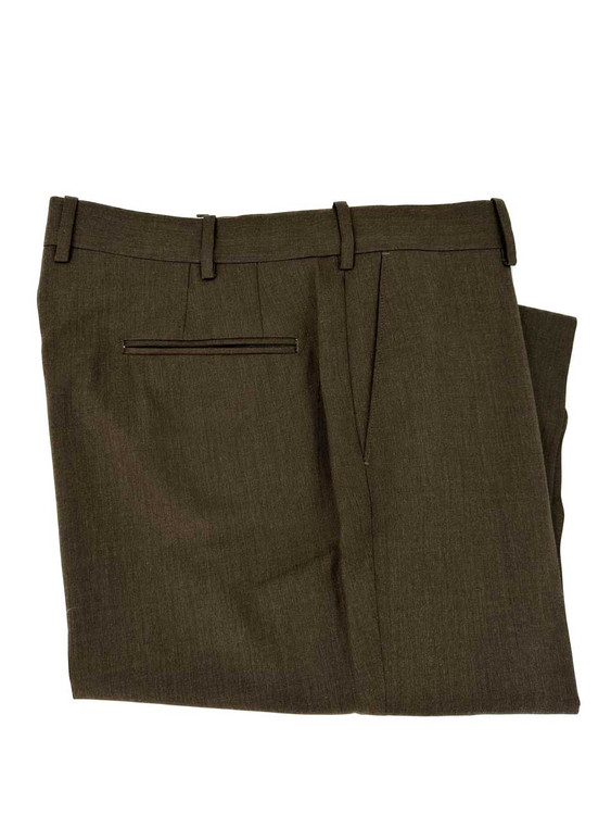 Troy Flat Front 120's Worsted Wool Gabardine Trouser Size 40x27 with Plain Bottom in Heather Brown by Corbin