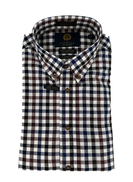 Burgundy and Navy Check Button-Down Shirt by Viyella