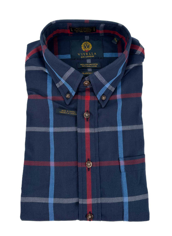 Navy and Red Plaid Button-Down Shirt by Viyella - Hansen's Clothing