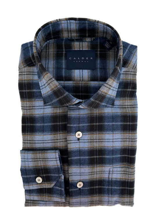 Luxe Brushed Flannel Twill Sport Shirt in Midnight by Calder