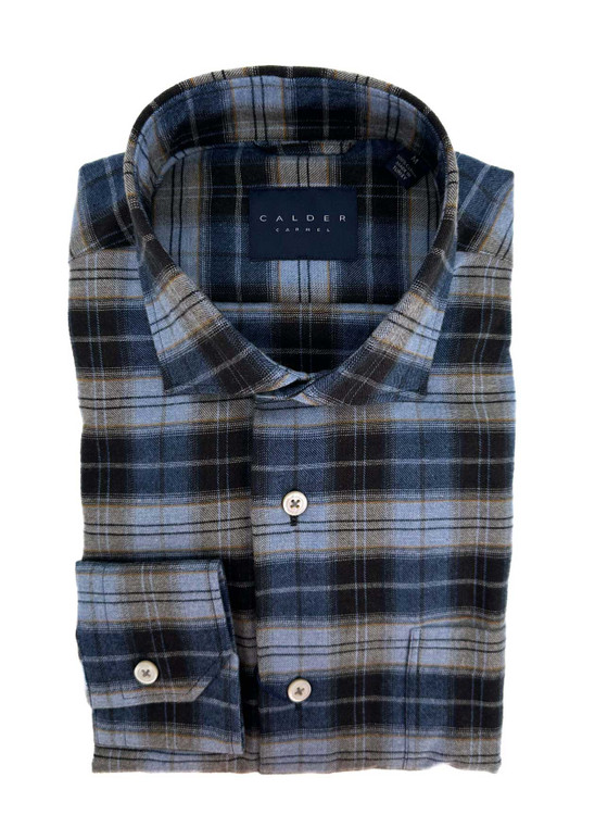 Luxe Brushed Flannel Twill Sport Shirt in Midnight by Calder Carmel