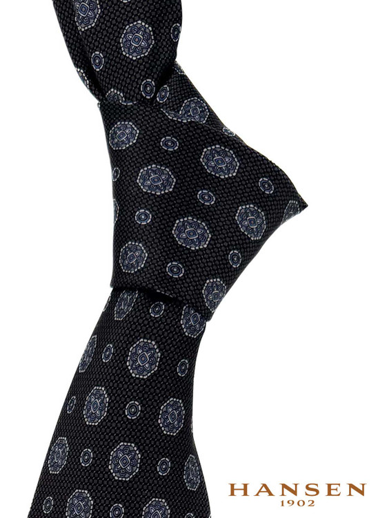 Luxury Charcoal and Blue Medallions Woven Silk Tie by Hansen 1902