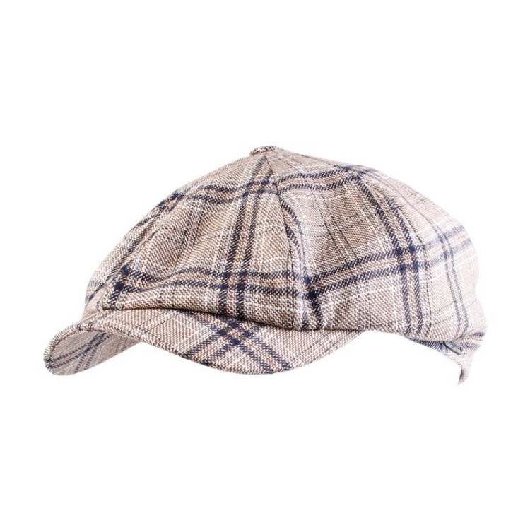 Soft Check Newsboy Classic Cap in Beige by Wigens