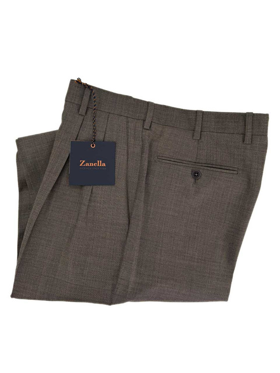 Bennett Sharkskin Wool Pant in Medium Brown by Zanella