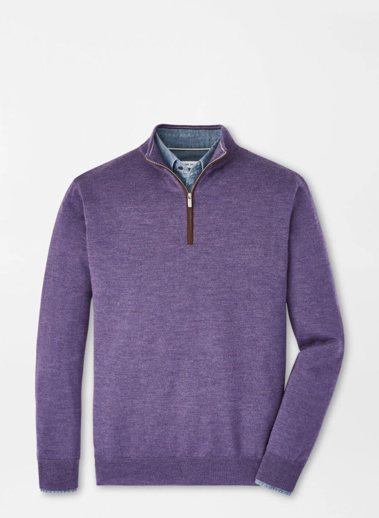 Autumn Crest Suede Trim Quarter-Zip in Midnight Purple by Peter Millar