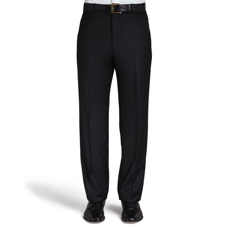 'Todd' Flat Front 110's Natural Stretch Wool Serge Pant in Black (Size 35) by Zanella