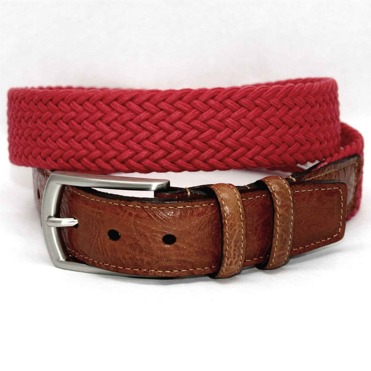 Italian Woven Cotton Elastic Belt in Red by Torino Leather Co.