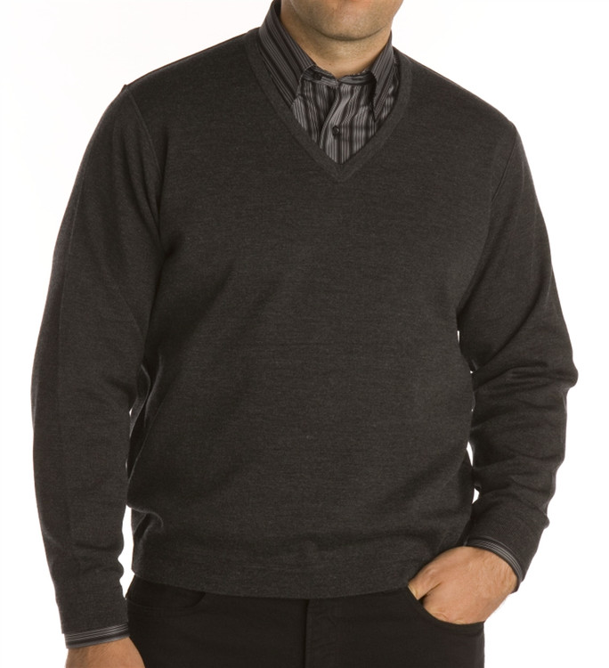 Classic Wool V-Neck Sweater in Onyx Marl by St. Croix - Hansen's