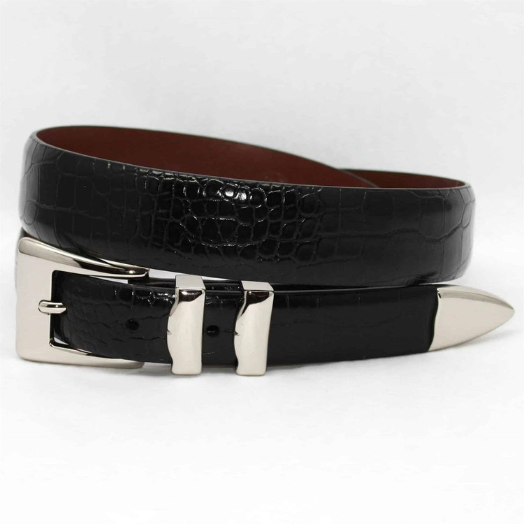 Alligator Embossed Calfskin Belt with 4-Piece Buckle Set in Black (EXTENDED SIZES) by Torino Leather Co.