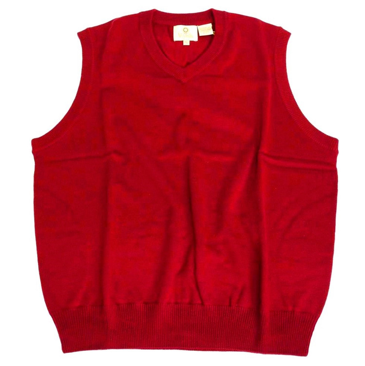 Merino Wool V-Neck Sleeveless Sweater in Admiral Red by Viyella