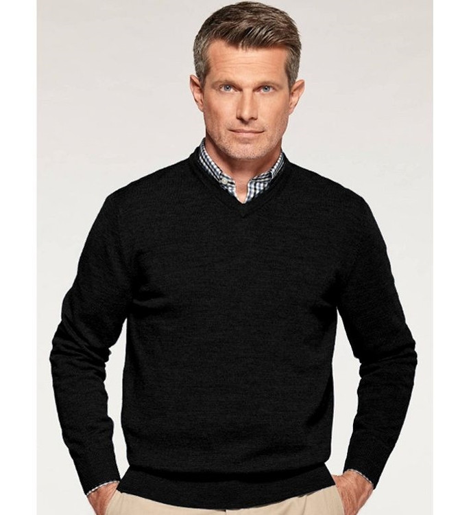 Fine-Gauge Merino Wool V-Neck Sweater in Black by Pendleton