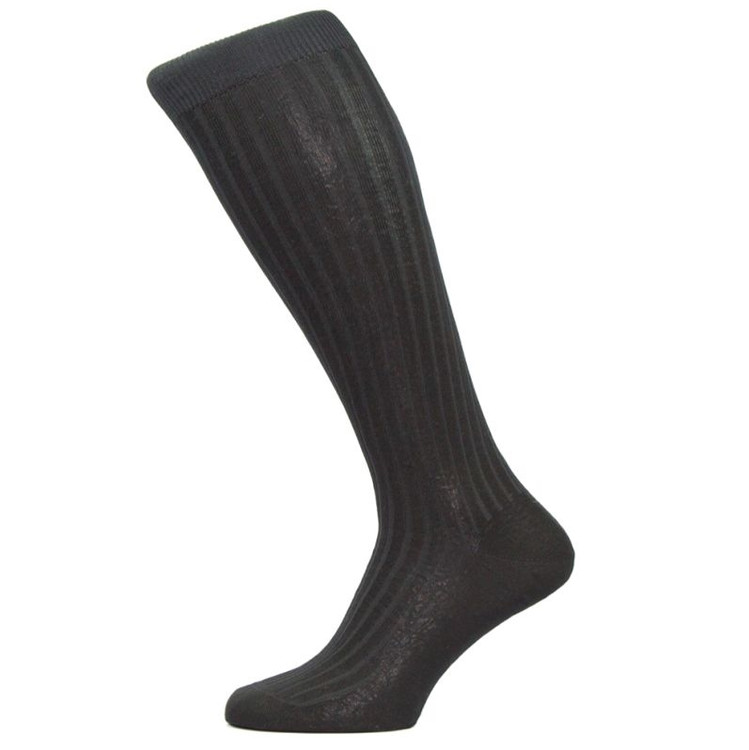 Danvers - 5x3 Rib Cotton Lisle Over-the-Calf Sock in Black (3 Pair) by Pantherella