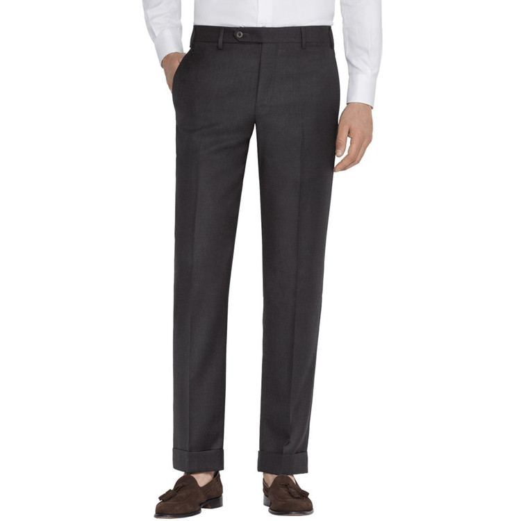 'Devon' Flat Front Lower Rise Super 120's Wool Serge Pant in Charcoal by Zanella