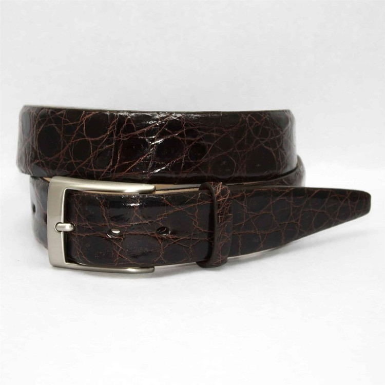 Glazed South American Caiman Belt in Brown (EXTENDED SIZES) by Torino Leather Co.