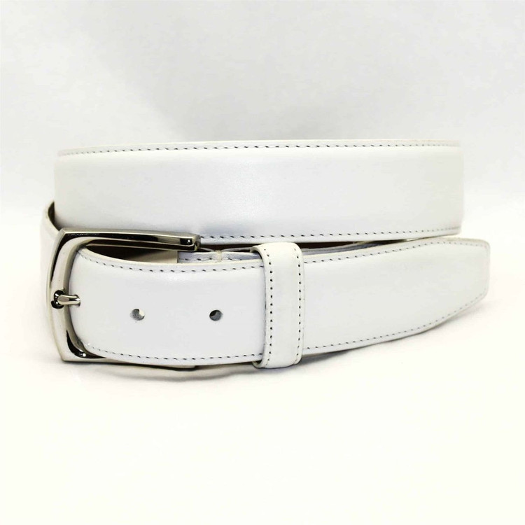 Burnished Tumbled Leather Belt in White by Torino Leather Co.