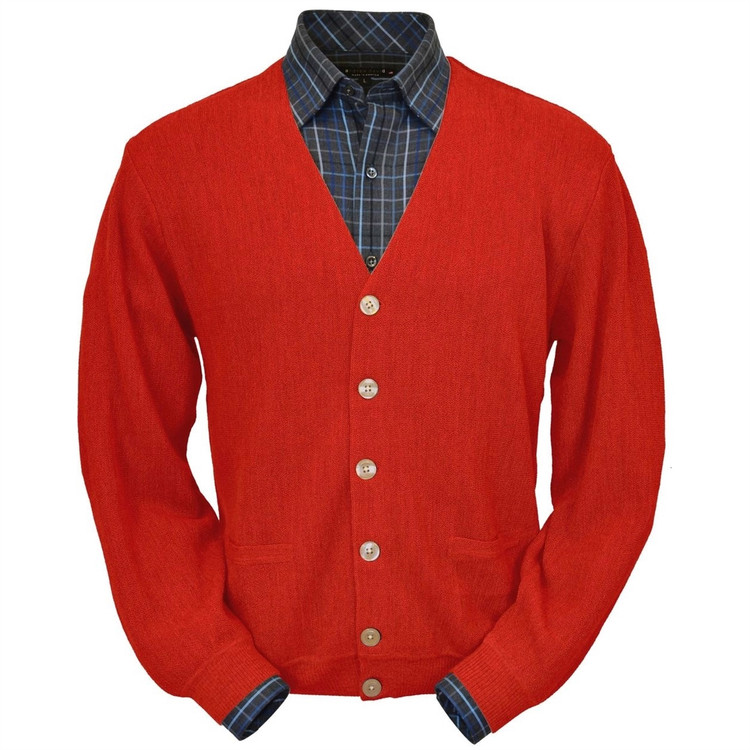 Baby Alpaca Link Stitch Cardigan Sweater in Red by Peru Unlimited