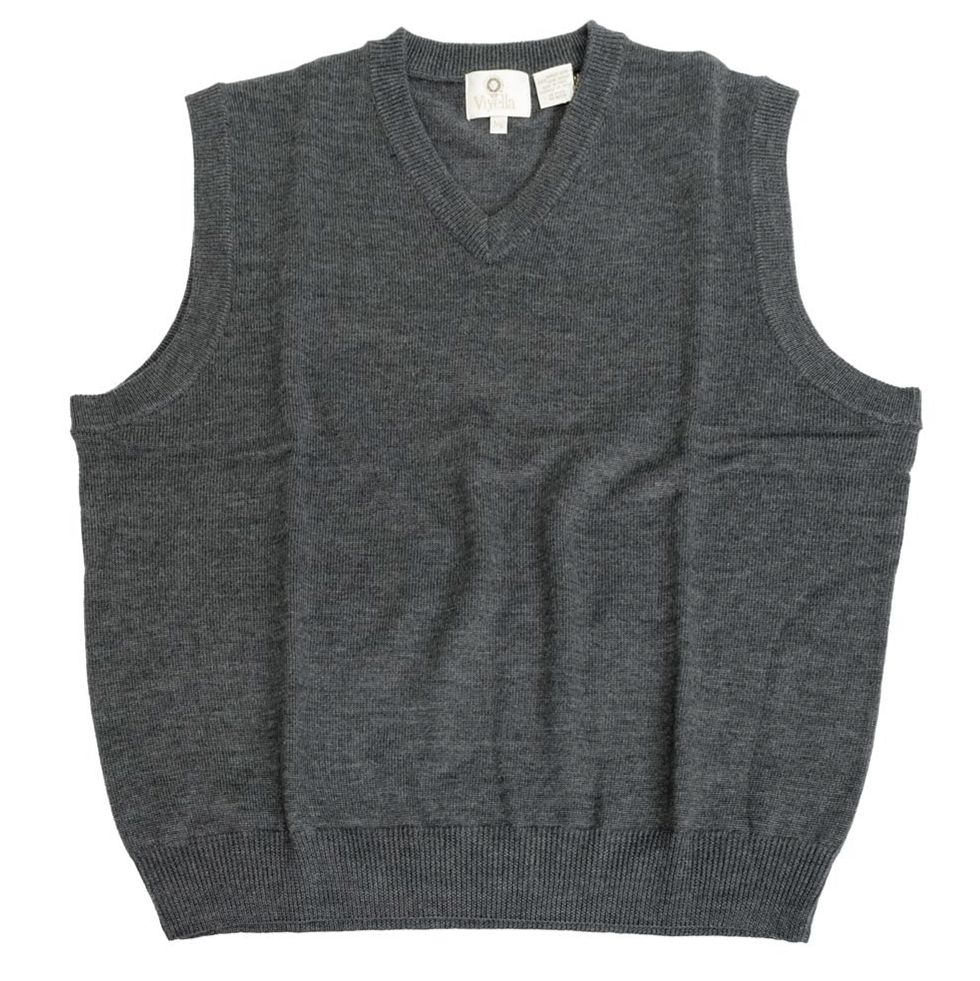 Merino Wool V-Neck Sleeveless Sweater in Charcoal by Viyella