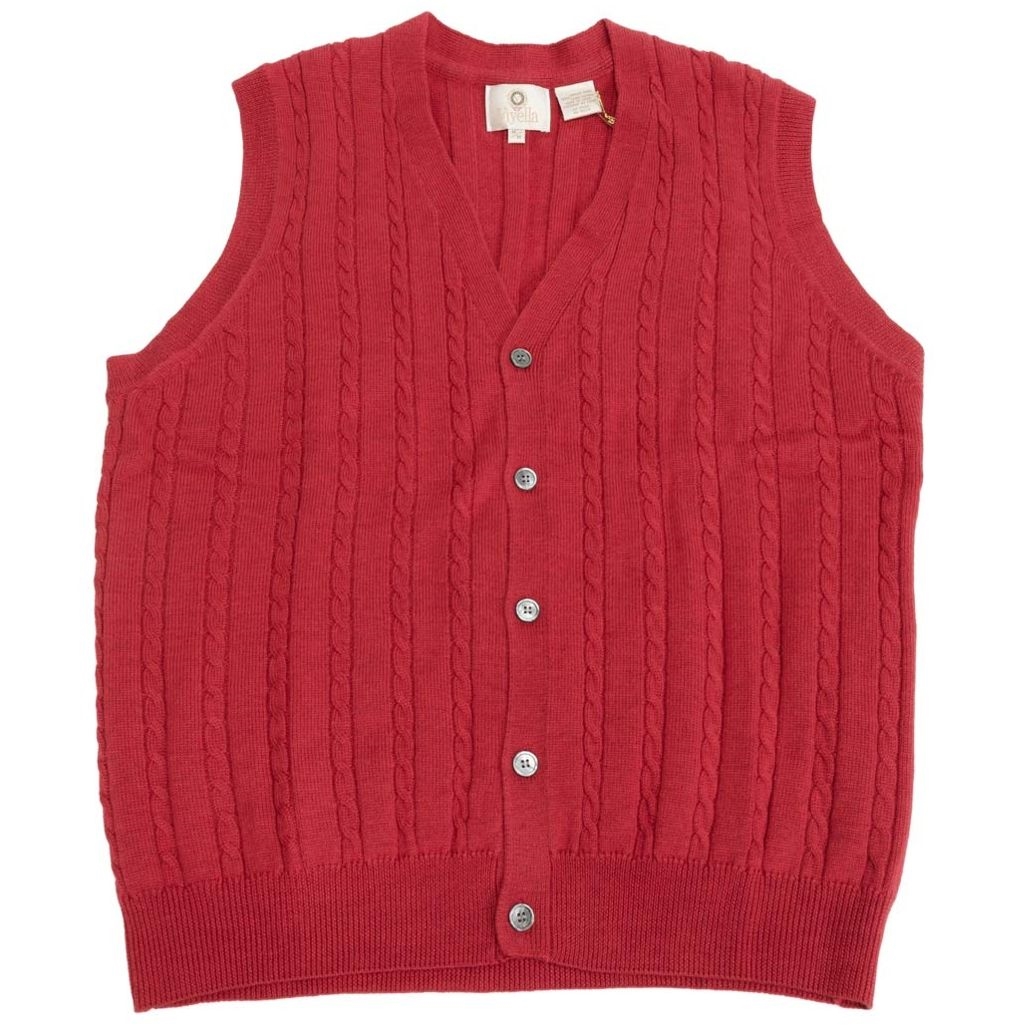 Merino Wool Cable Knit V-Neck Sweater Vest in Admiral Red by Viyella -  Hansen's Clothing