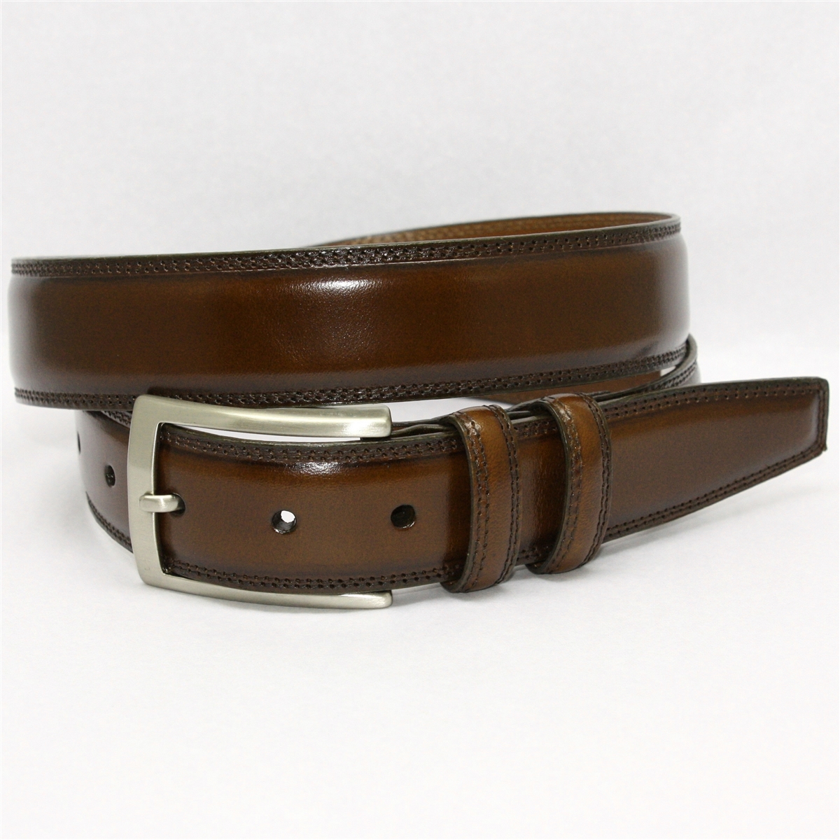 Torino Leather Italian Shrunken Grain Kipskin Leather Belt Antique Brown