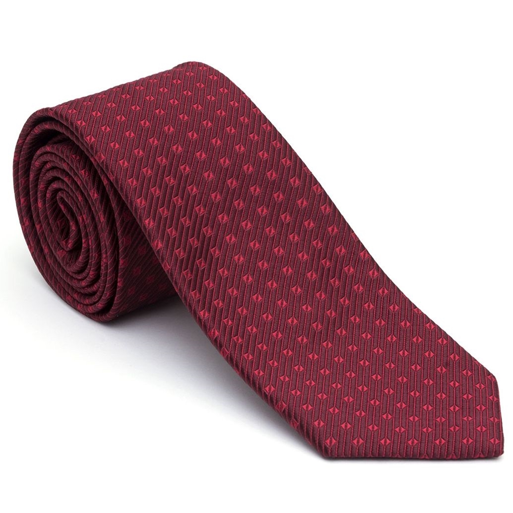 Burgundy and Red Geometric 'Post Ranch' Silk Estate Tie by Robert