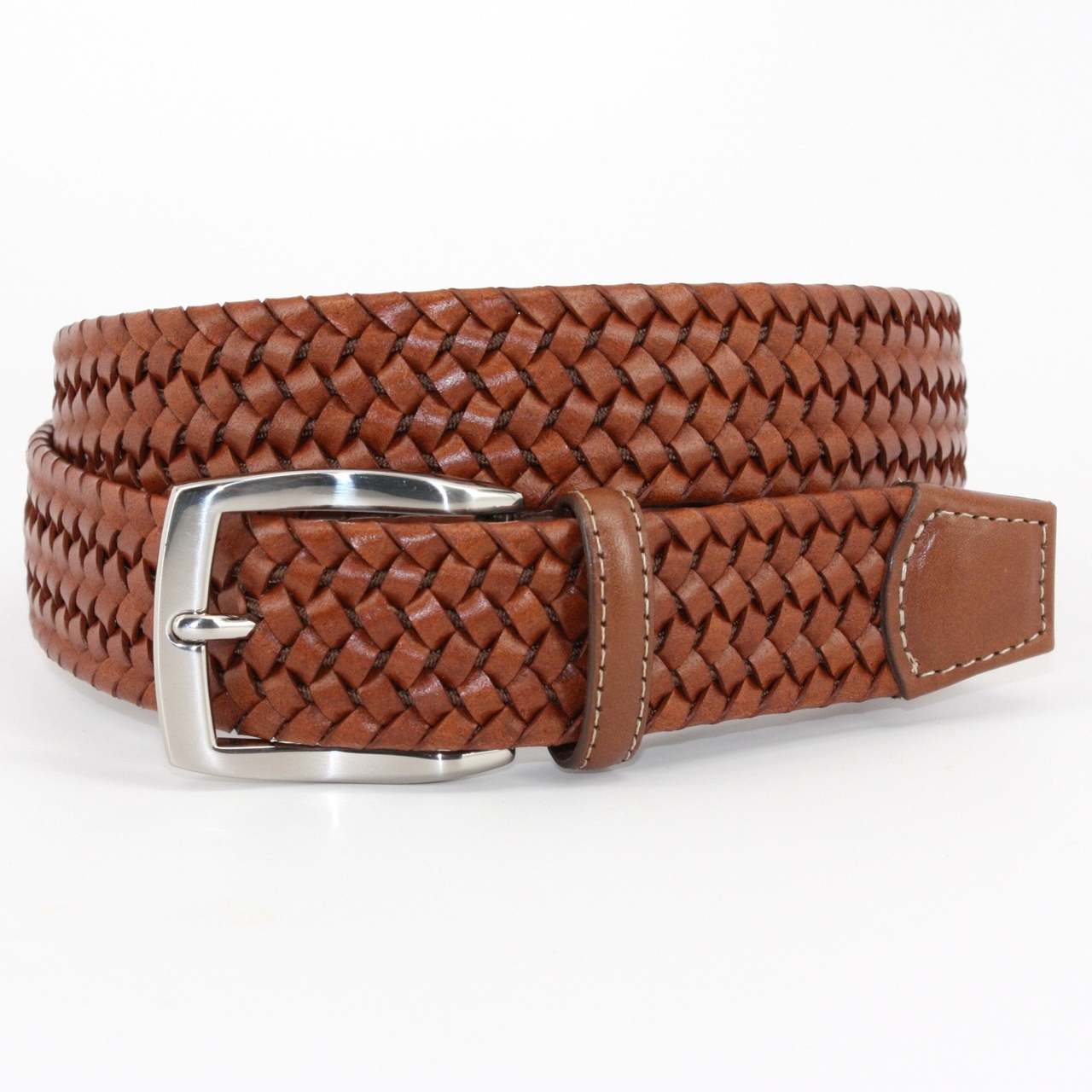 Italian Woven Stretch Leather Belt in Cognac by Torino Leather Co