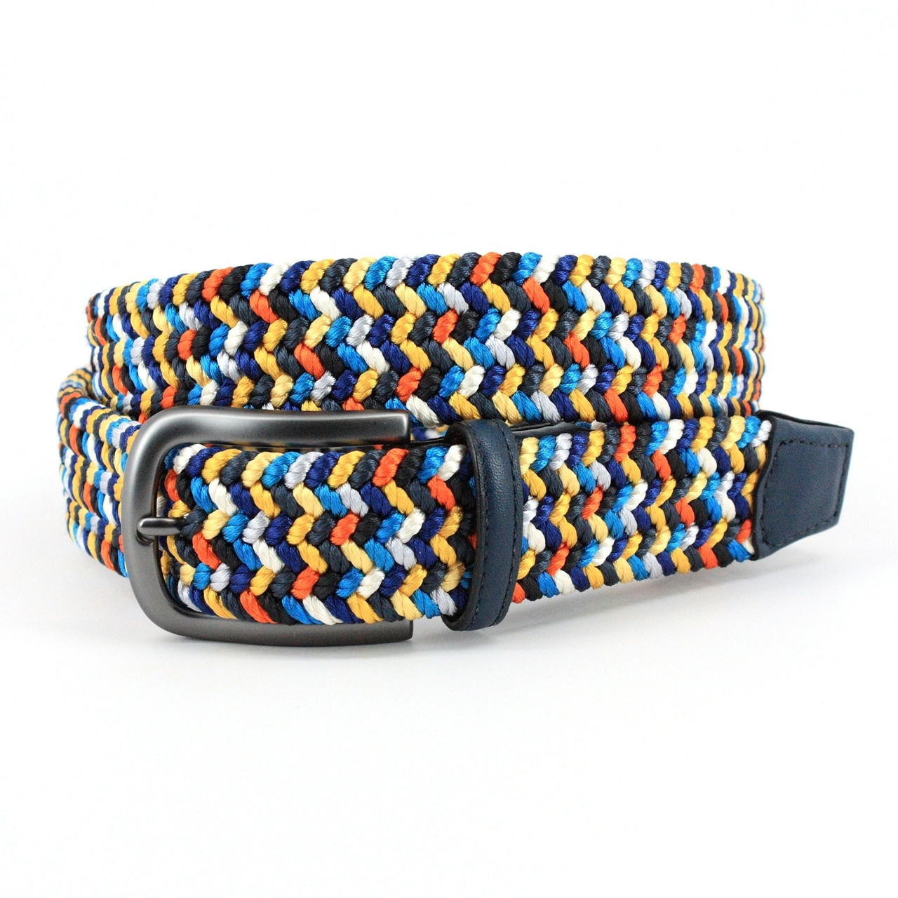 Italian Woven Rayon Elastic Belt in Navy Multi by Torino Leather Co. -  Hansen's Clothing