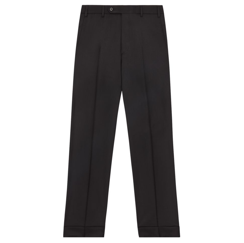 Black super 120s merino wool flat-front wrinkle-free stretch Dress Pants