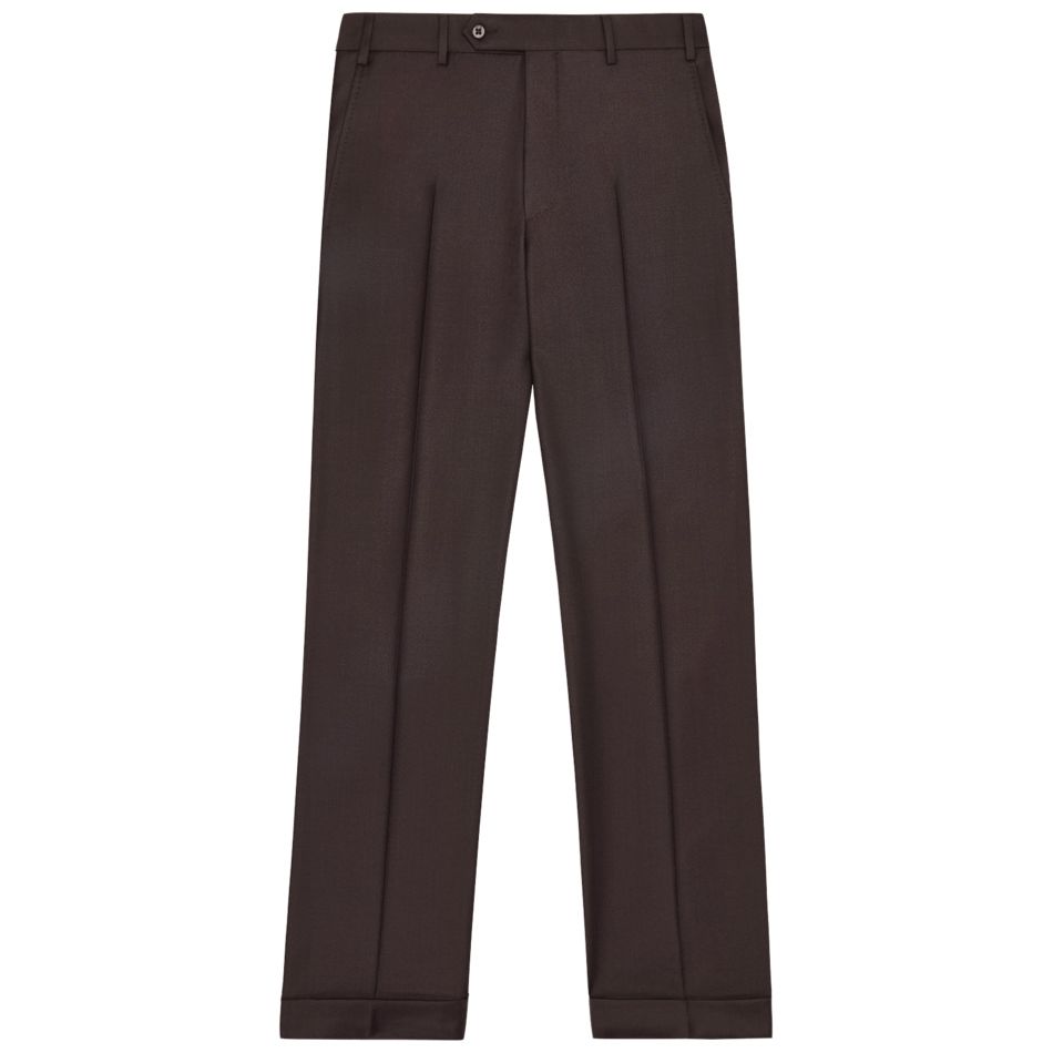 Todd' Flat Front Luxury 120's Wool Serge Pant in Chocolate Brown 