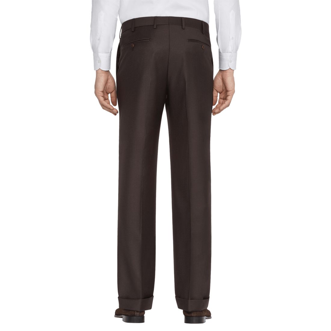 Todd' Flat Front Luxury 120's Wool Serge Pant in Chocolate Brown