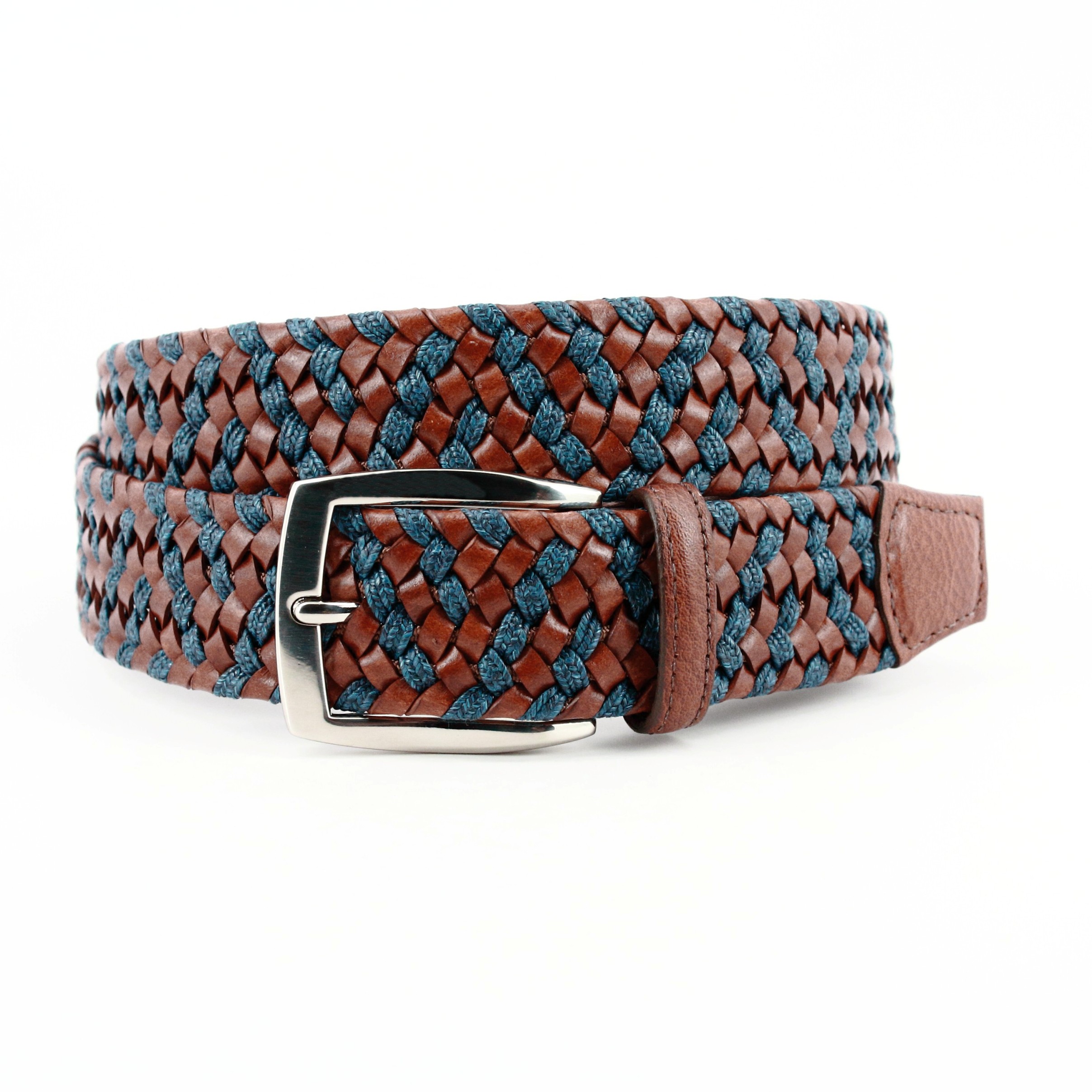 Italian Braided Leather & Linen Belt in Cognac/Navy by Torino Leather Co. -  Hansen's Clothing