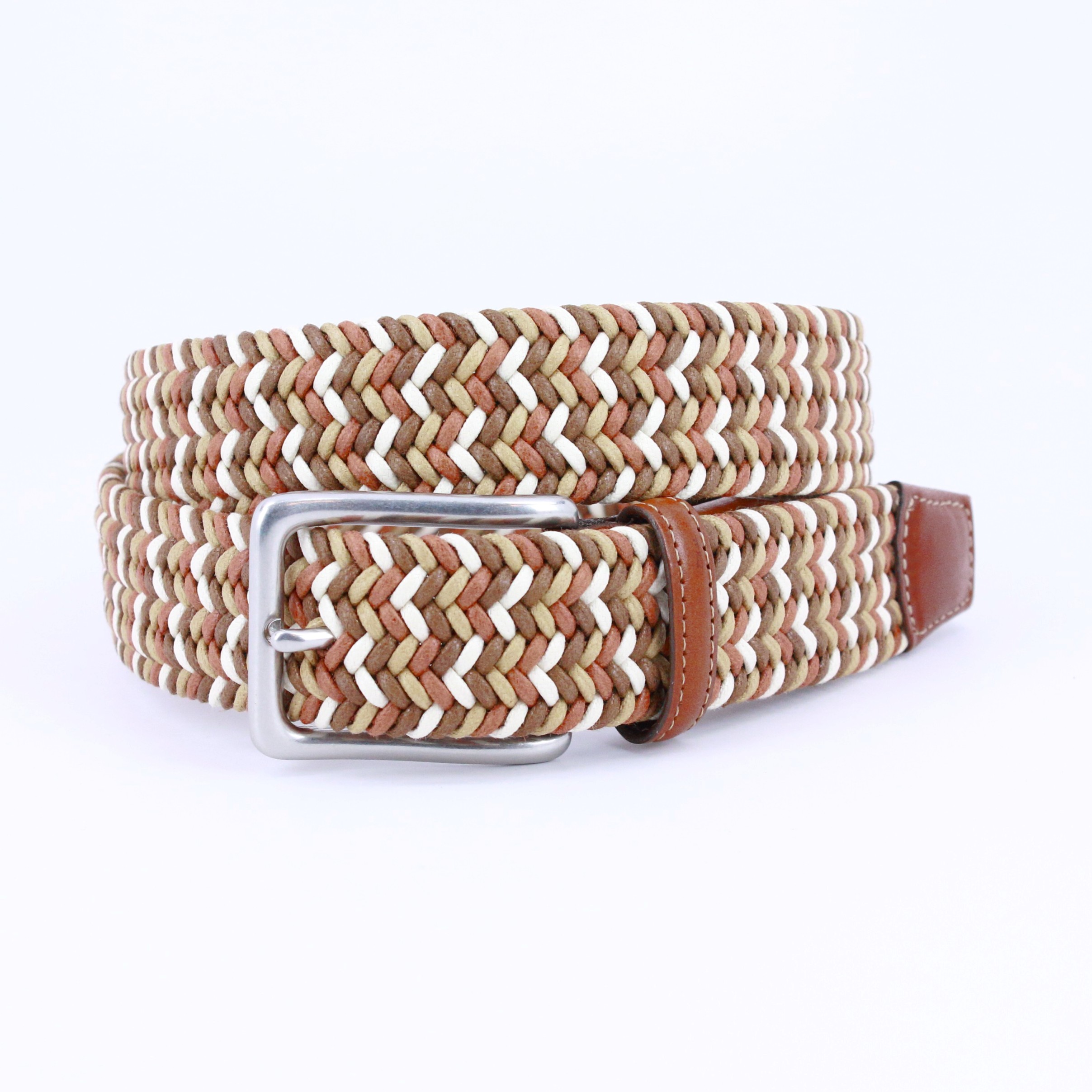 Italian Woven Cotton Belt in Tan, Brown & Cream by Torino Leather