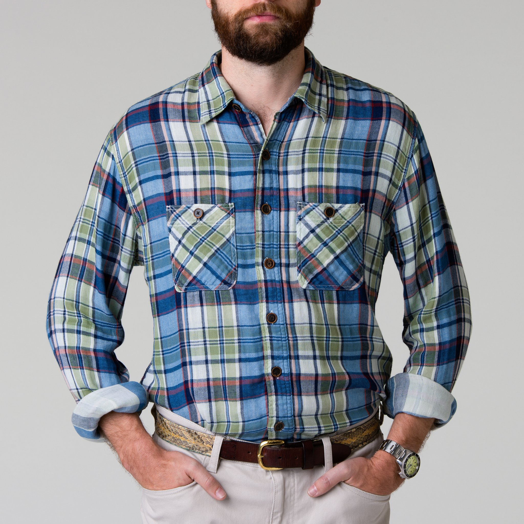 Pellett Work Shirt in Olive and Indigo Plaid by H. Goose ...