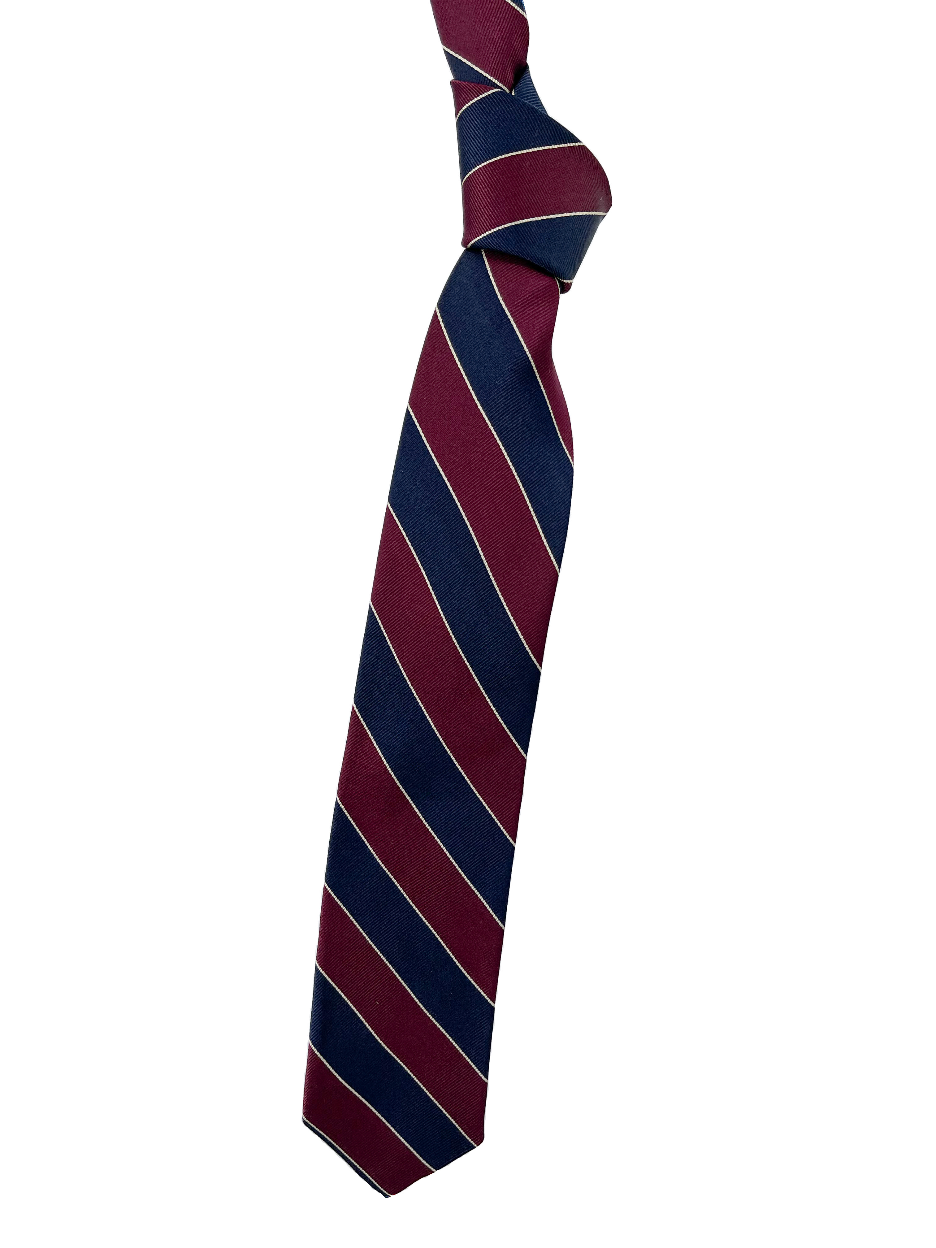 Navy, Maroon and Gold Stripe Woven Silk Tie by Robert Talbott - Hansen's  Clothing