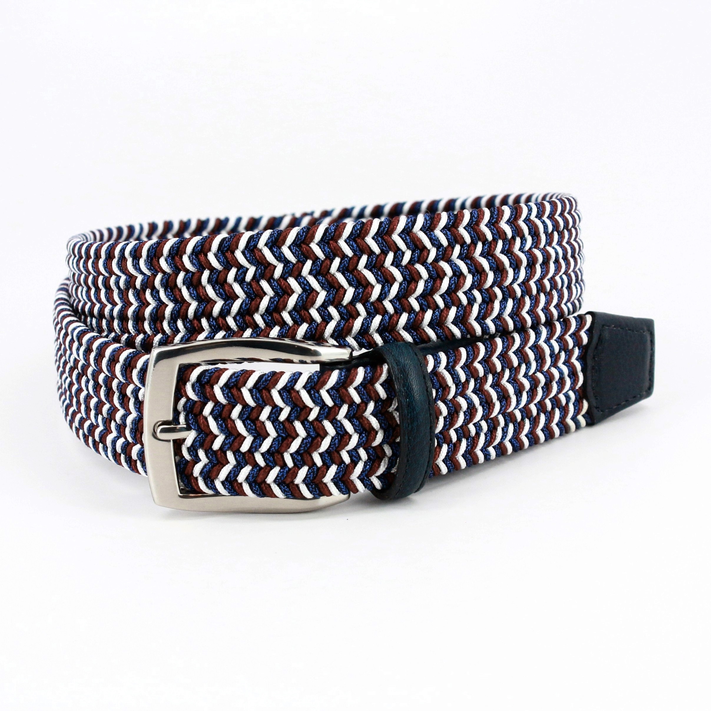 Italian Braided Elastic Rayon Stretch Belt in Blue, Red and White by Torino  Leather Co. - Hansen's Clothing