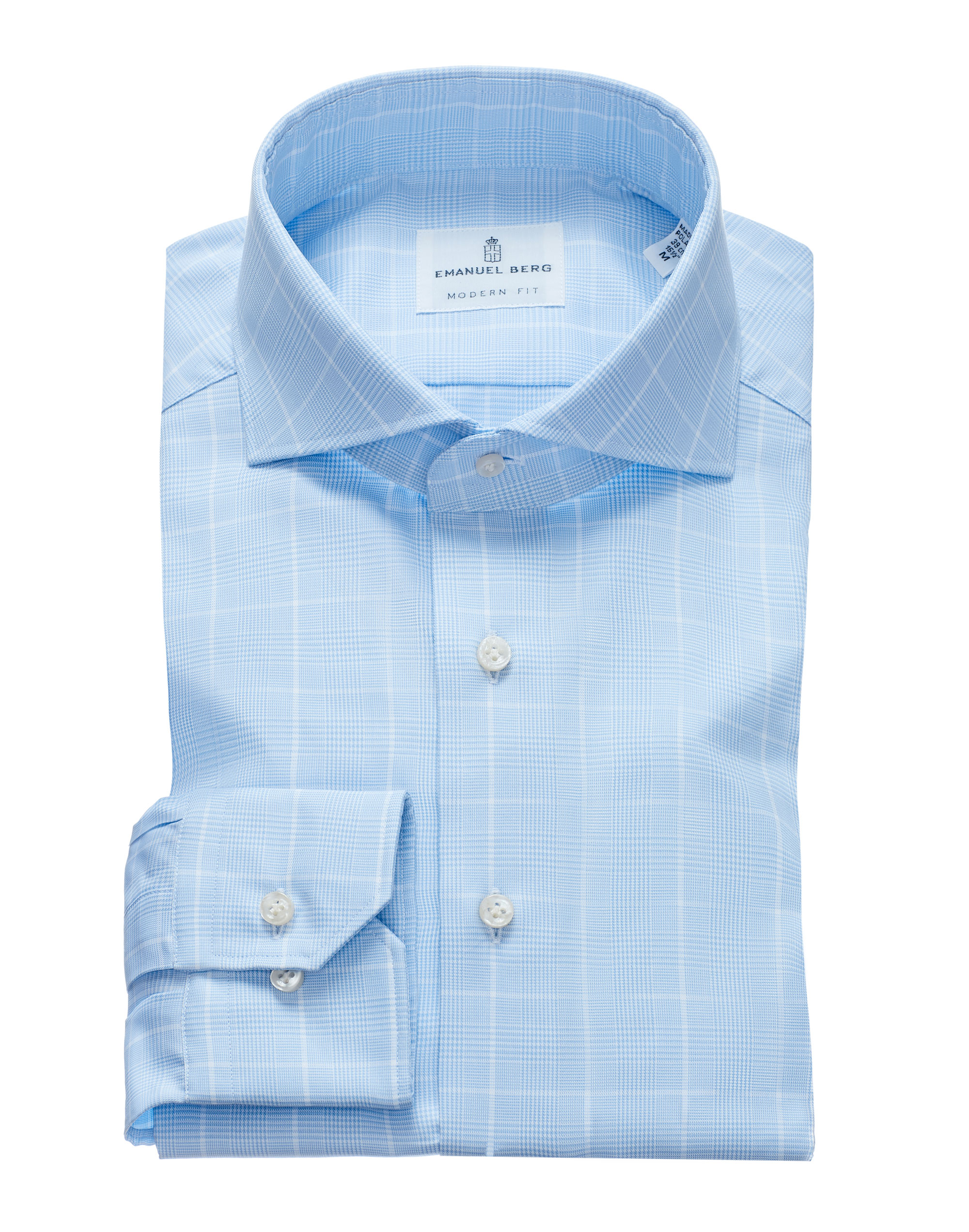 Fine Twill Modern Fit Dress Shirt with Cutaway Collar in Blue Check by  Emanuel Berg - Hansen's Clothing
