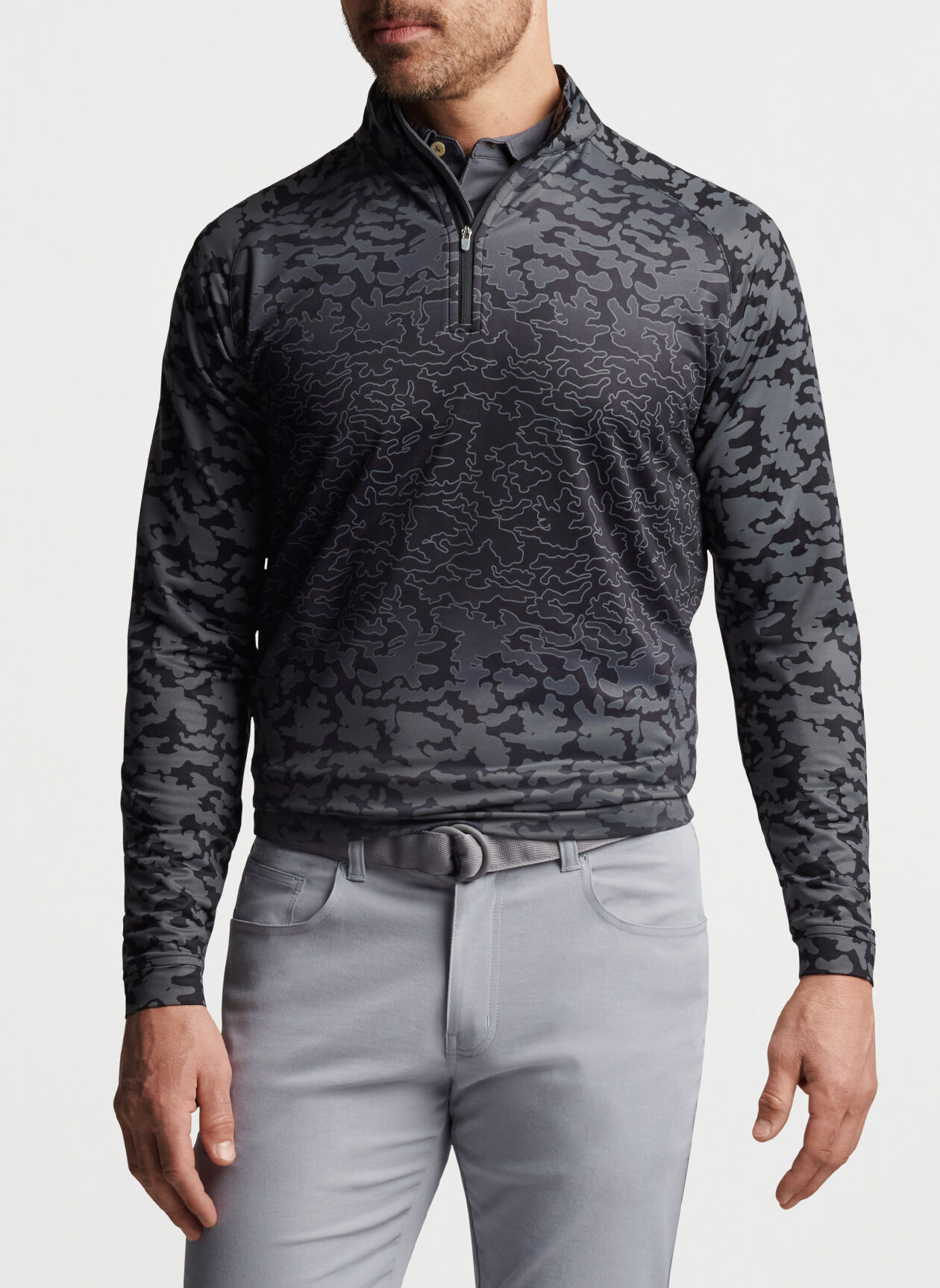 Perth Raglan Camo Performance Quarter-Zip in Black by Peter Millar