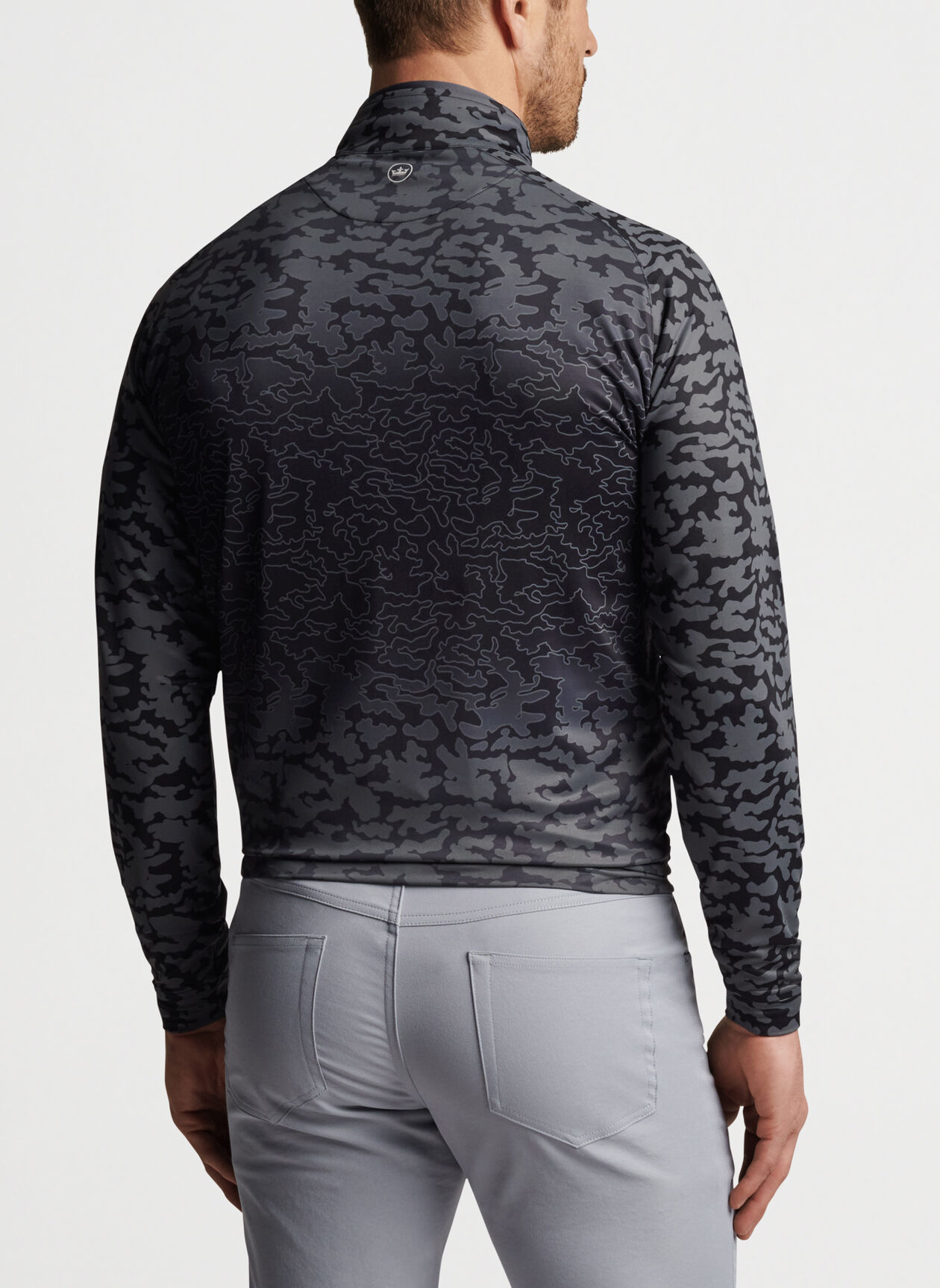 Perth Raglan Camo Performance Quarter-Zip in Black by Peter Millar